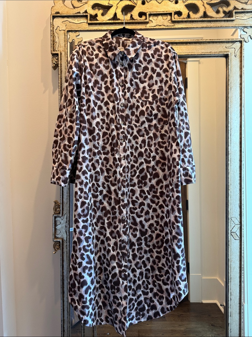 Mauve Leopard Print Button-Down Shirt Dress - Brown/White